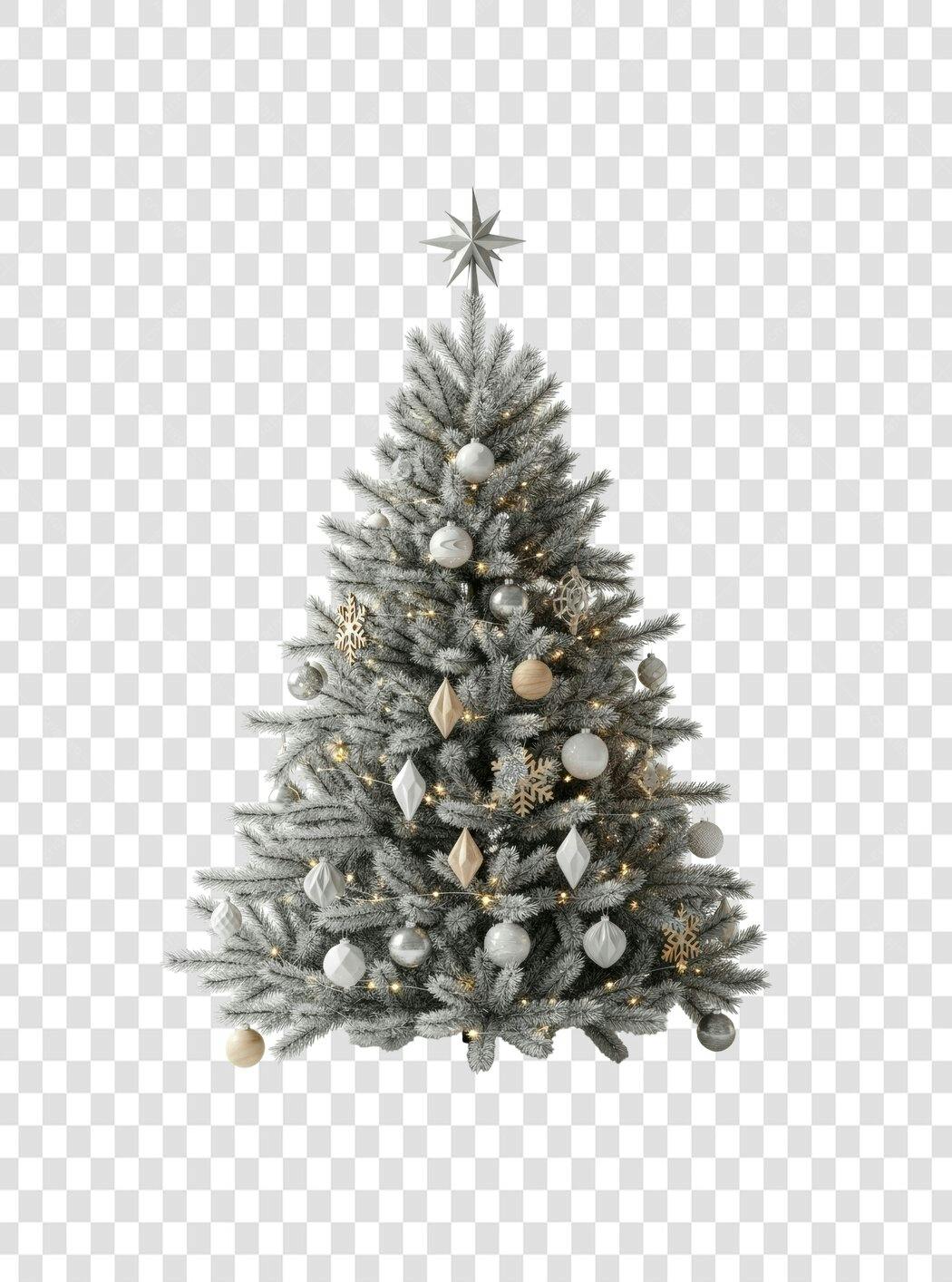 Árvore de Natal Moderna Elegante Prata Ouro Decoração Festiva PNG com fundo transparente