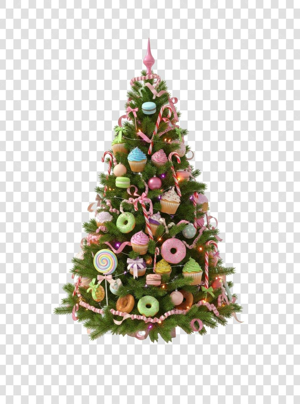 Árvore Natalina Rosa e Verde Decorada com Doces Festivos PNG com fundo transparente