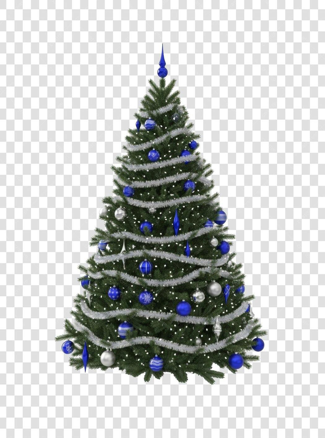 Árvore de Natal festiva azul e prata PNG com fundo transparente