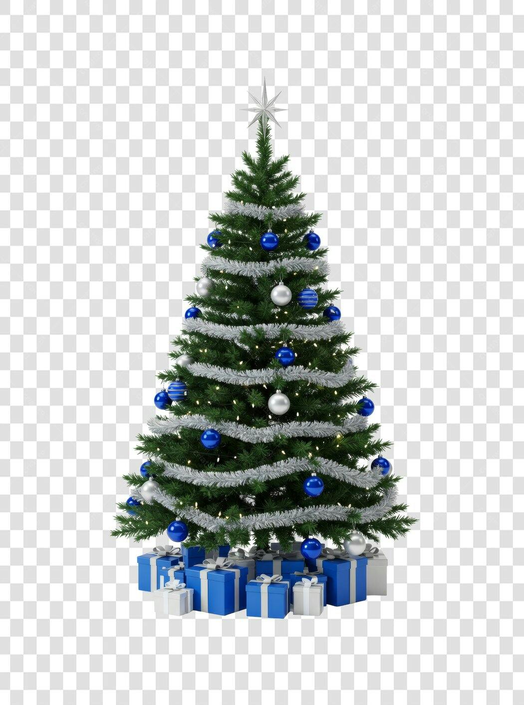 Árvore de Natal decorada azul e prata para festas PNG com fundo transparente