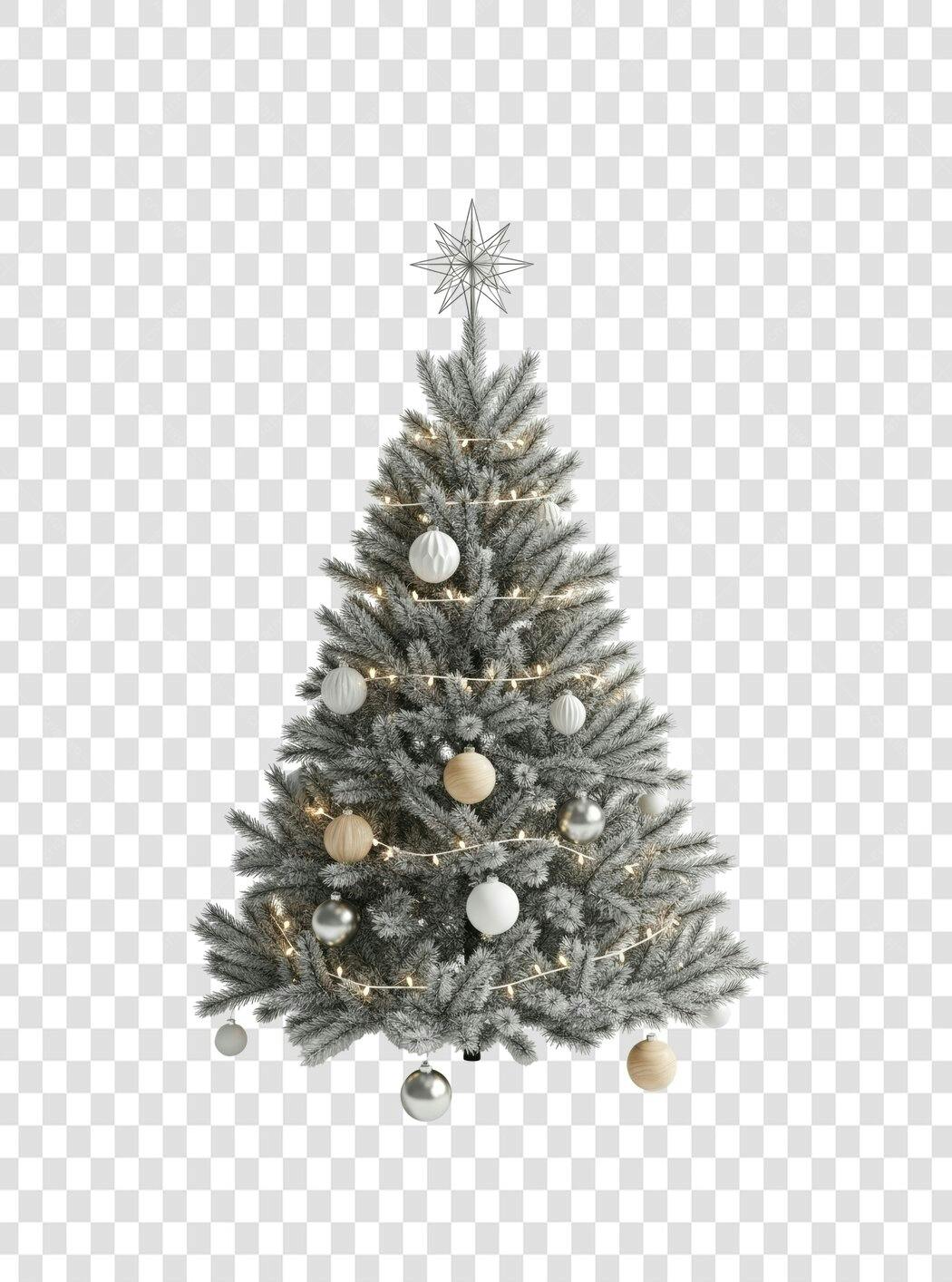 Árvore de Natal Decorada Elegante Prateada e Branca PNG com fundo transparente