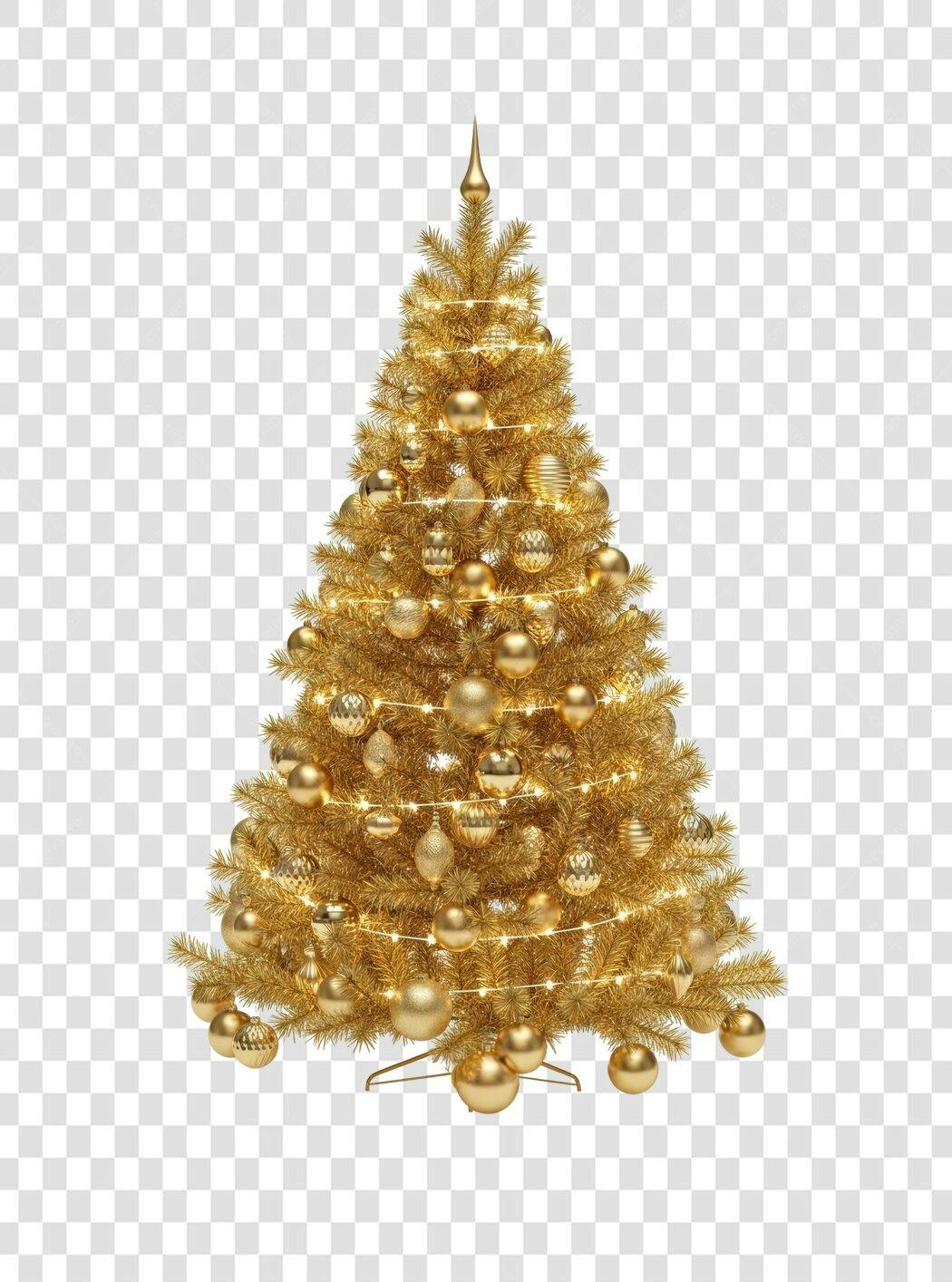 Elemento Gráfico Árvore de Natal Dourada com Luzes Festivas PNG com fundo transparente