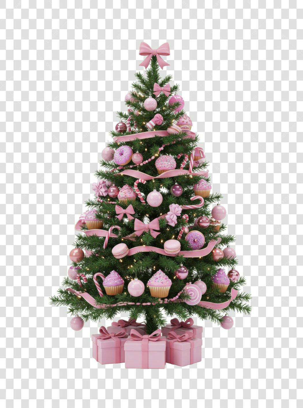 Ilustração Árvore de Natal Rosa Cupcakes Festivos Presentes Natalinos PNG com fundo transparente