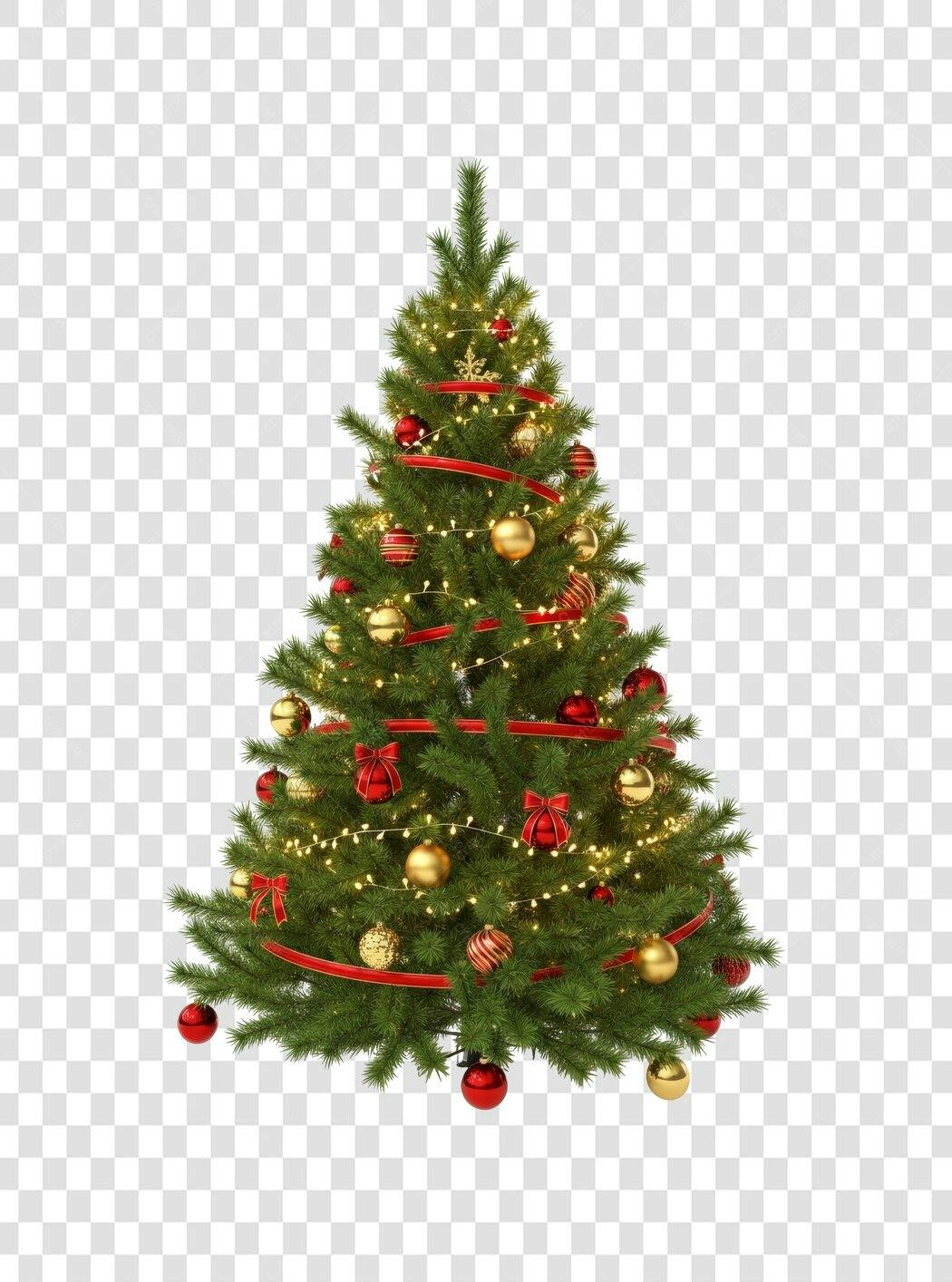 Ilustração de Natal Árvore decorada verde vermelho dourado PNG com fundo transparente