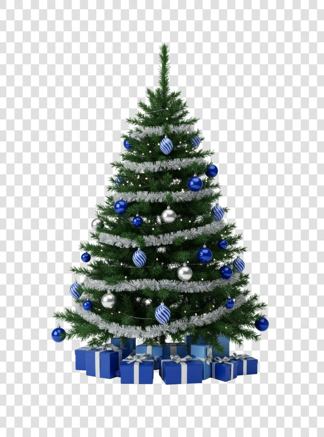 Elemento para Design Árvore de Natal com Presentes Azul e Prata PNG com fundo transparente