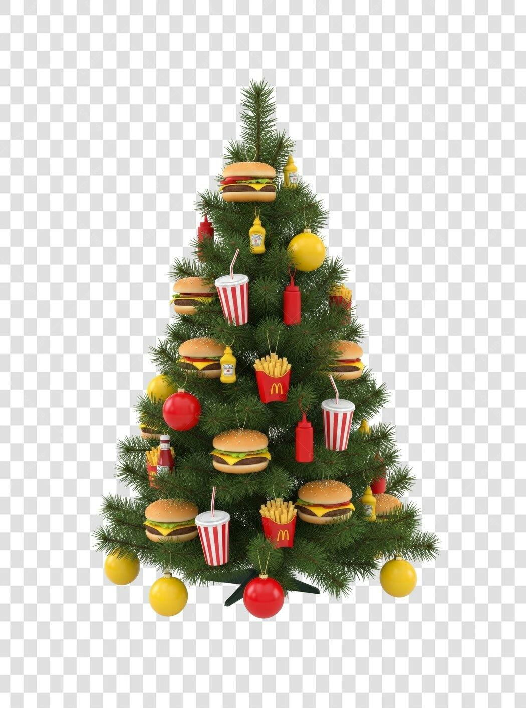 Elemento Gráfico Árvore de Natal Fast Food Hamburguer Batata Frita PNG com fundo transparente