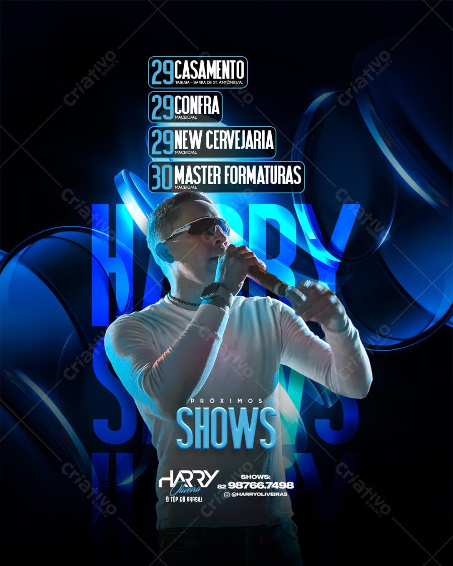 Flyer Agenda de Shows Cantor Harry Oliveira PSD Editável