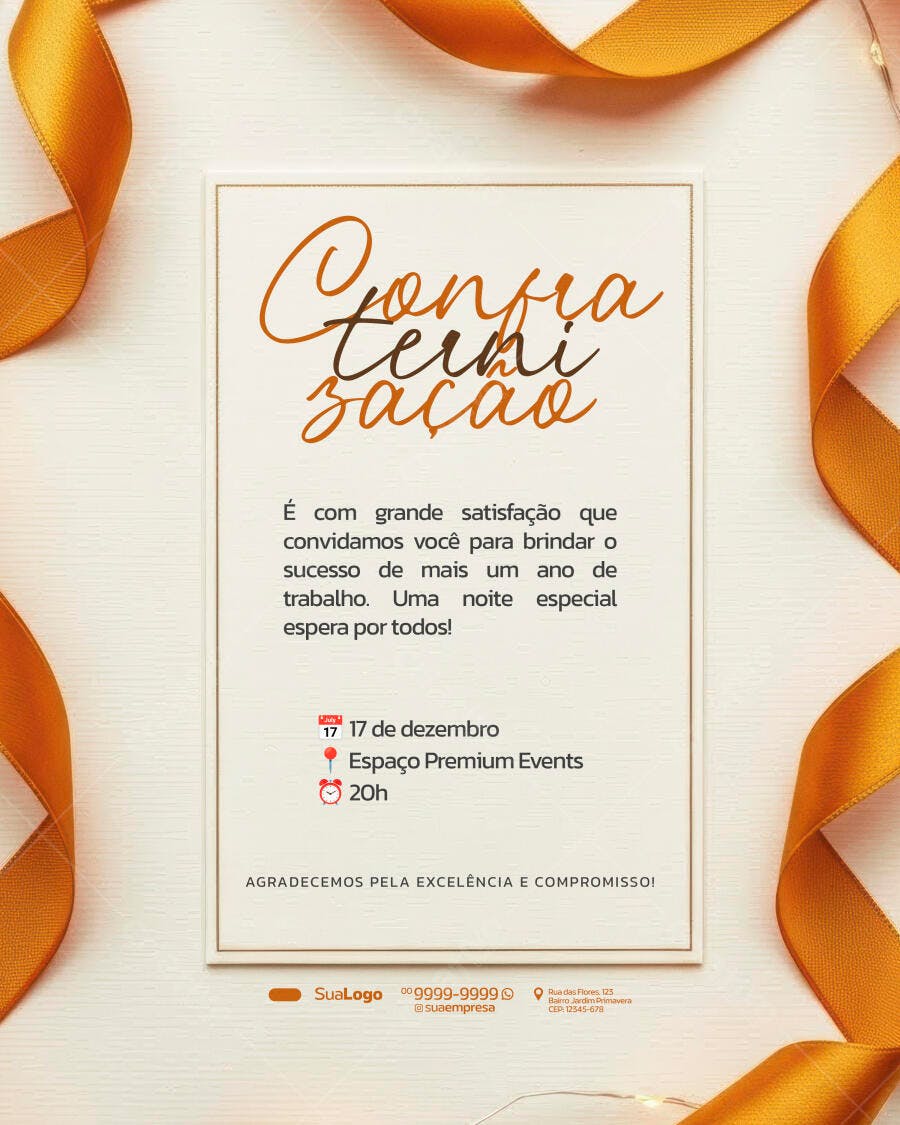 Cartão Convite Confraternização Empresarial Dourado PSD Editável