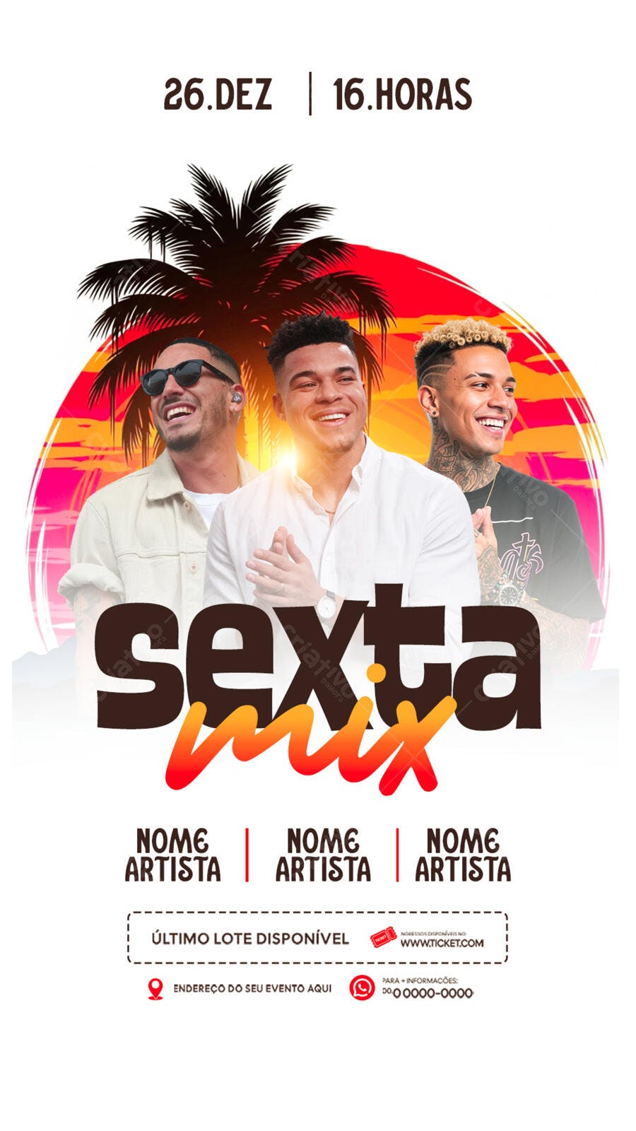 Flyer Festa Balada Sexta Mix Artistas Pôr do Sol PSD Editável