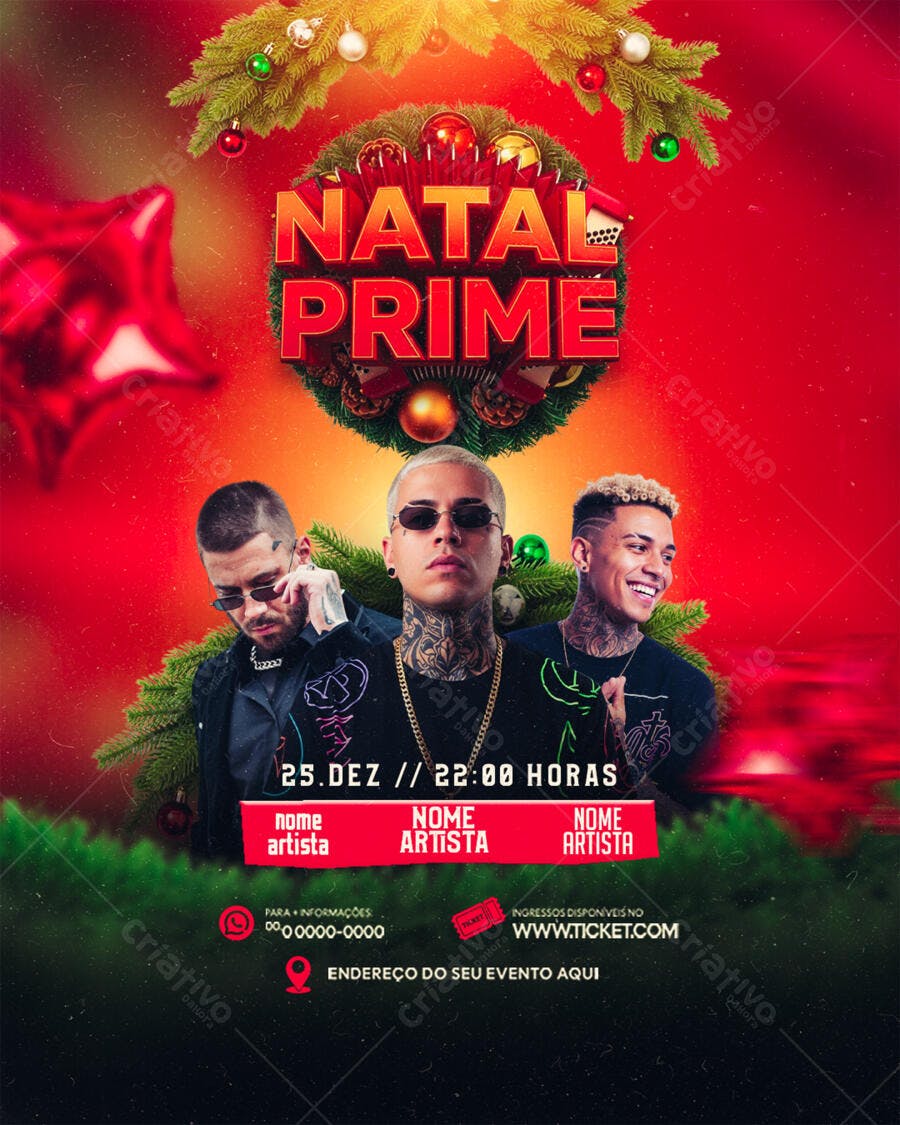 Flyer Evento Natal Prime com Artistas PSD Editável