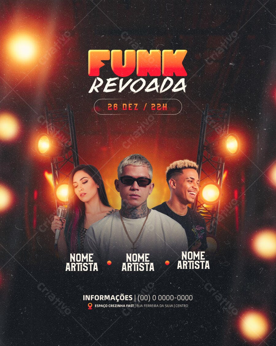 Flyer de Festa Funk Revoada com Artistas PSD Editável
