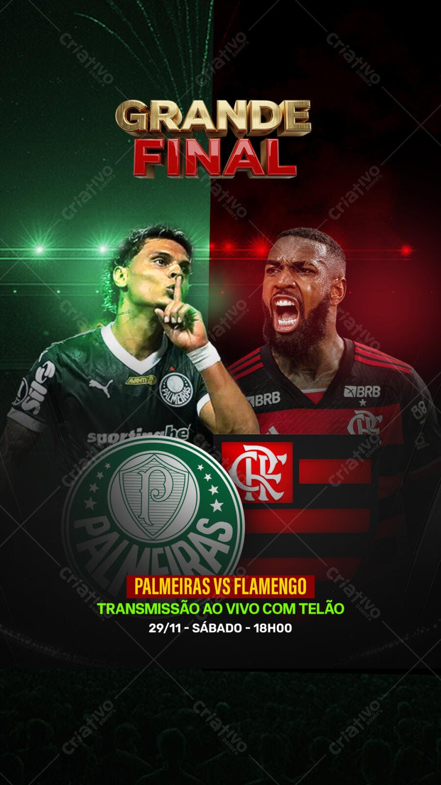Flyer Vertical Grande Final Palmeiras vs Flamengo PSD Editável