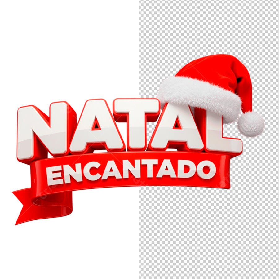Selo 3D de promoção natalina com gorro Papai Noel festivo vermelho e branco