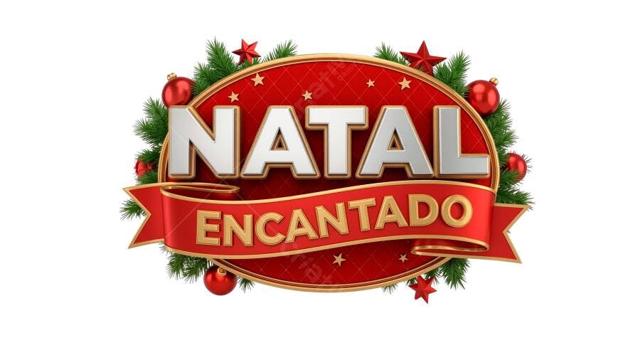 Selo 3D de Natal festivo vermelho dourado prateado com pinho e estrelas