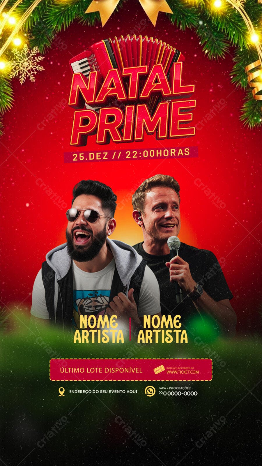 Flyer de Evento Natalino com Cantores e Acordeon PSD Editável