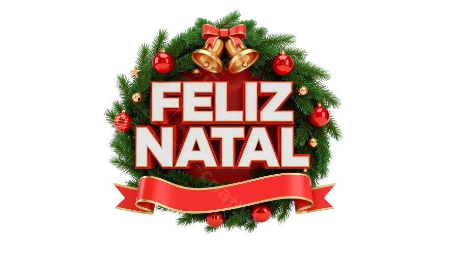 Selo 3D de Natal festivo com guirlanda sinos dourados e laço vermelho