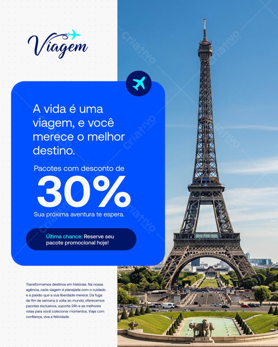 Flyer de Viagem para Promoção Paris Torre Eiffel PSD Editável