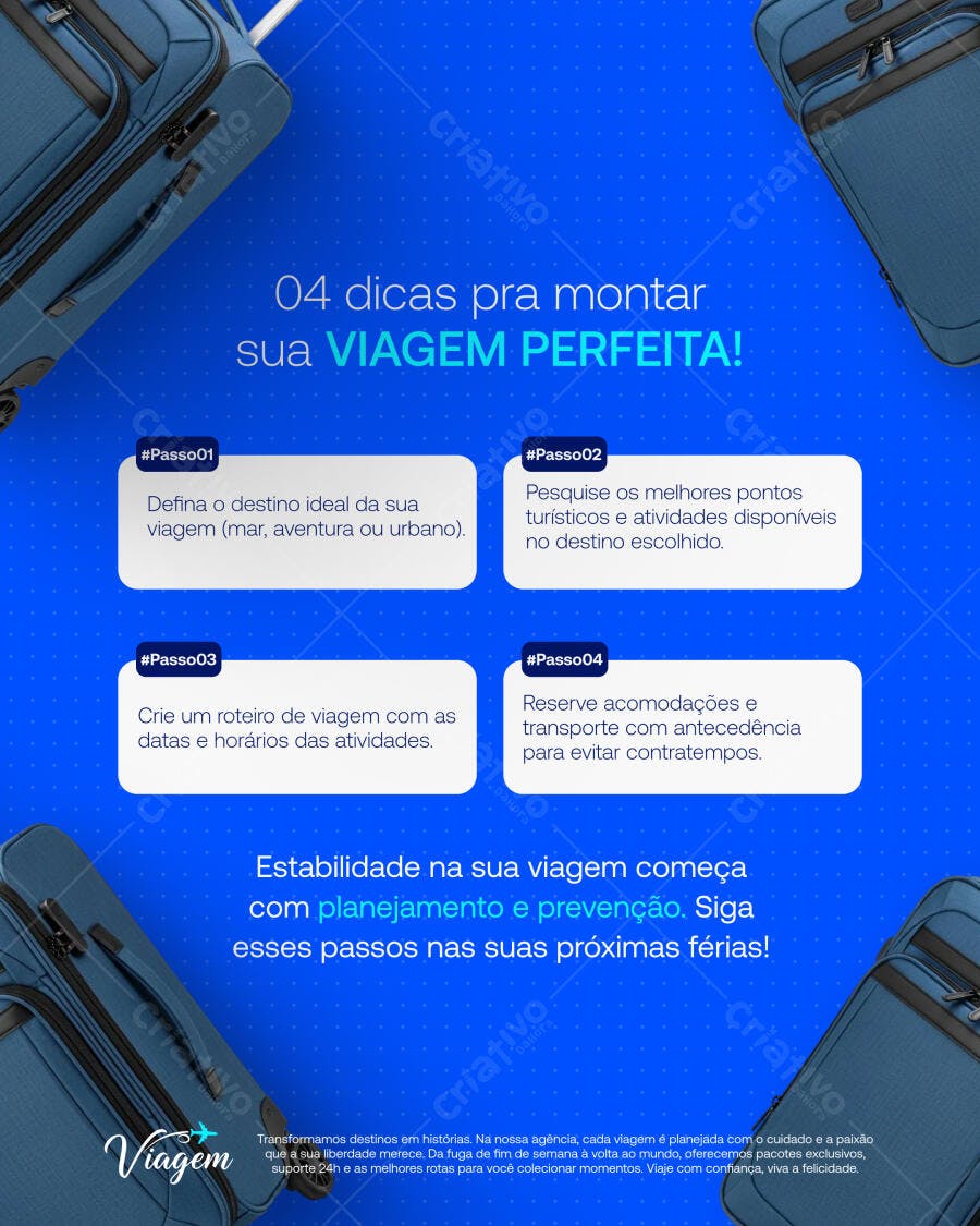 Post Redes Sociais Dicas de Viagem Perfeita PSD Editável
