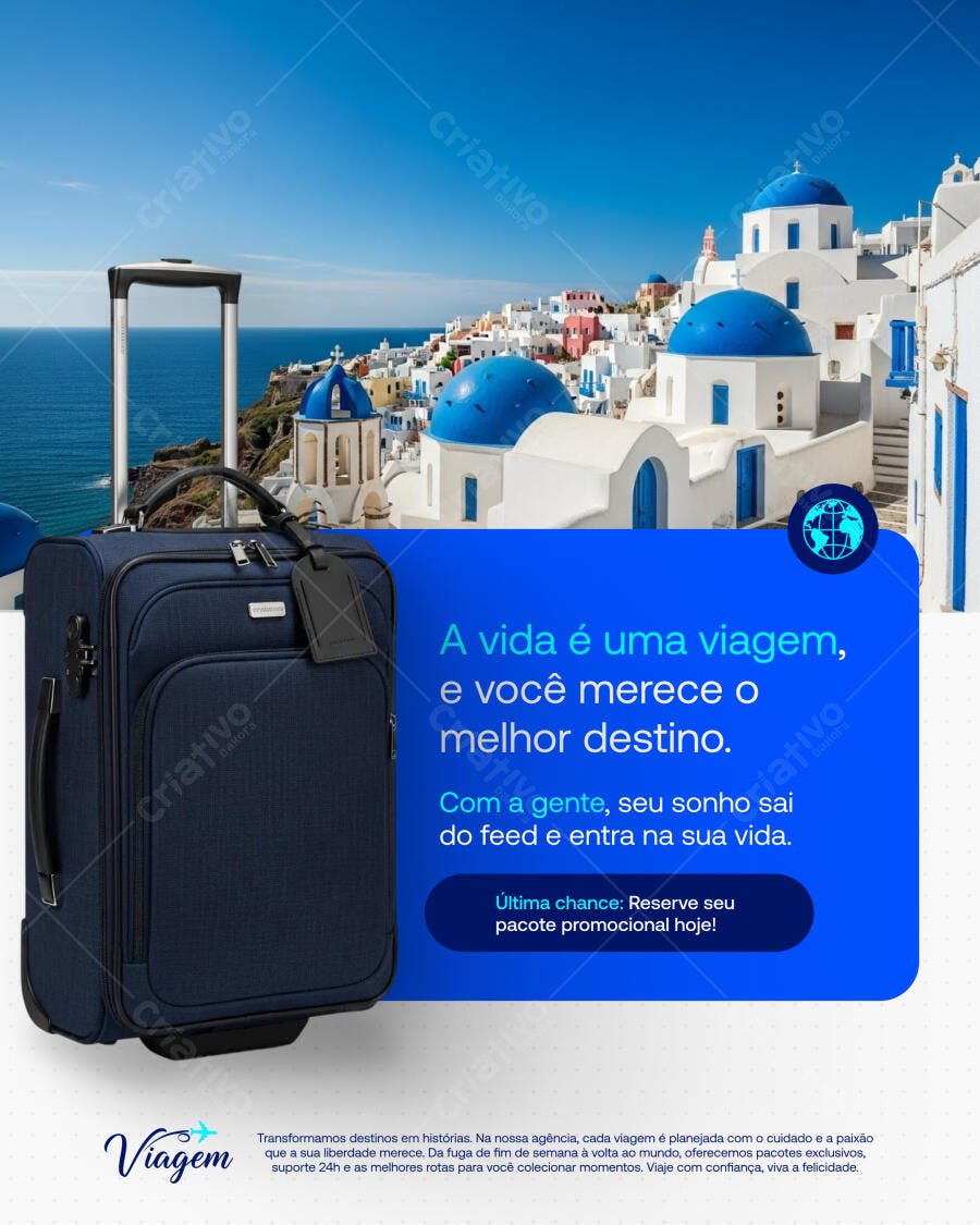 Flyer Promocional de Viagem Santorini para Agência PSD Editável