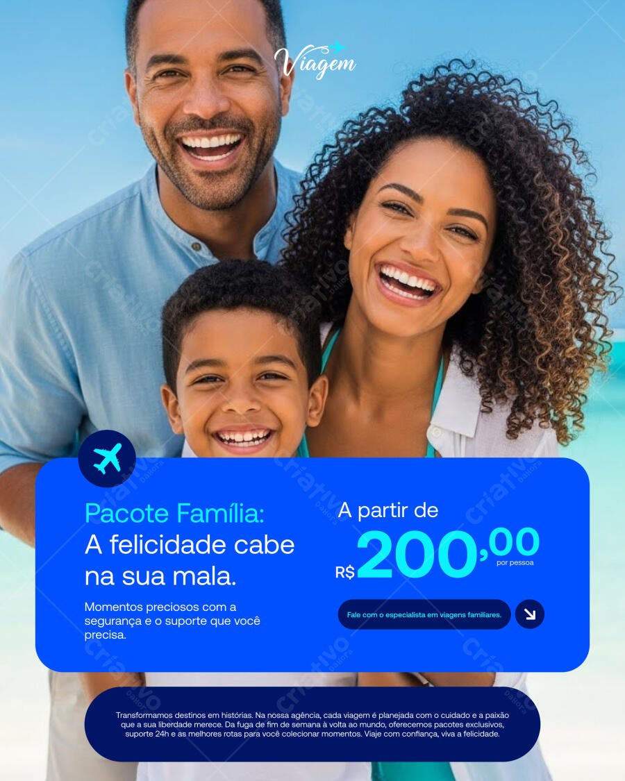 Flyer de Viagem Pacote Família PSD Editável