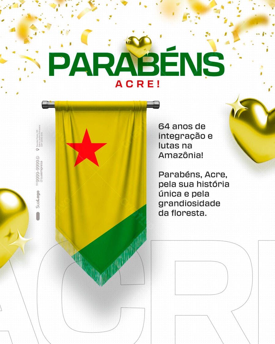 Flyer PARABÉNS ACRE! 64 Anos Amazônia PSD Editável