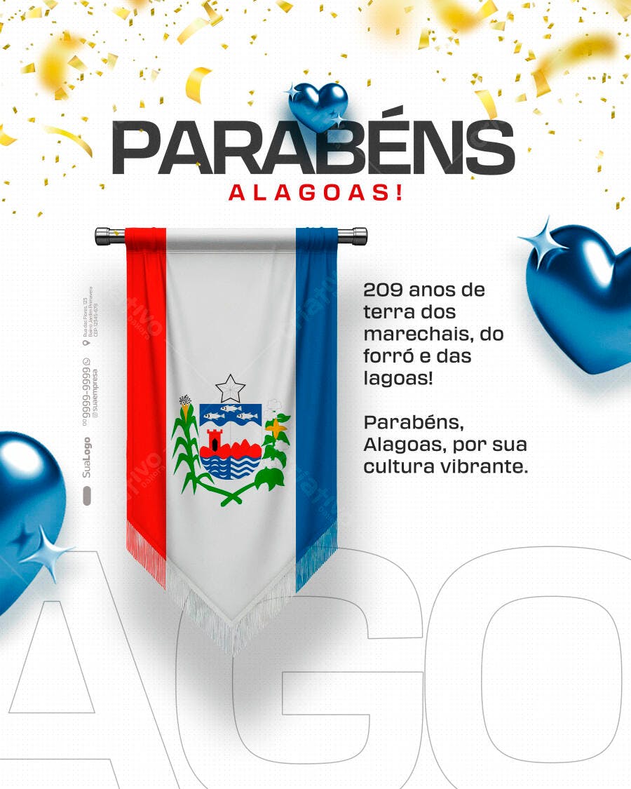 Post Redes Sociais Parabéns Alagoas 209 Anos Bandeira Psd Editável
