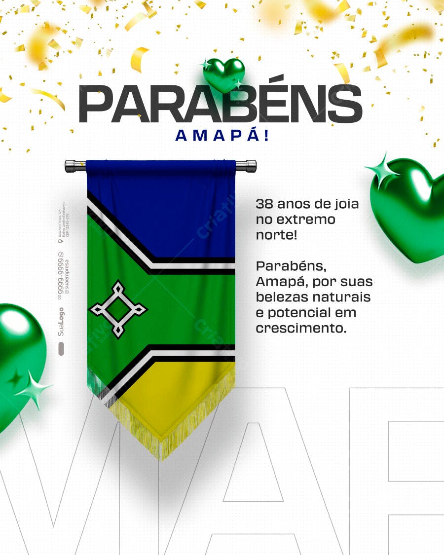 Post para Redes Sociais Aniversário Amapá 38 anos PSD Editável
