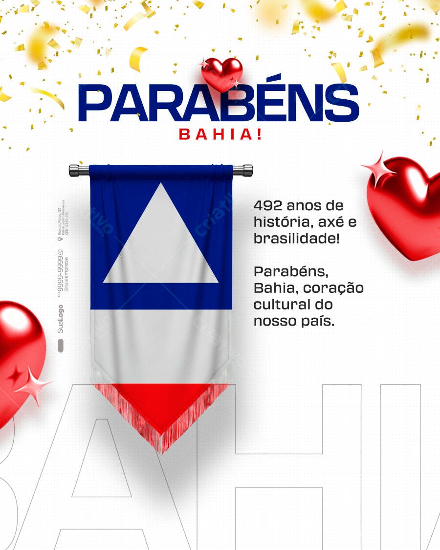 Flyer Celebração Bahia 492 Anos Axé e Brasilidade PSD Editável