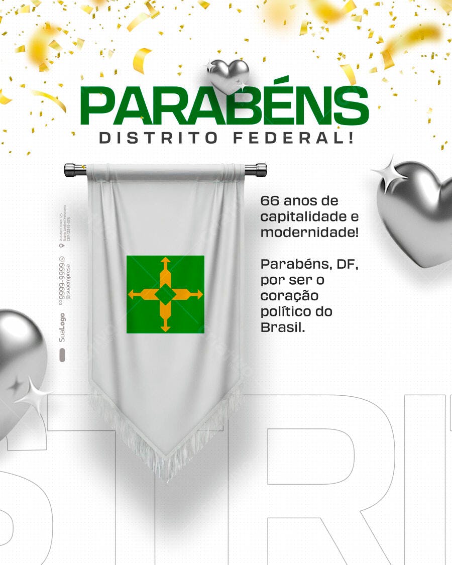 Flyer Aniversário Distrito Federal 66 Anos PSD Editável