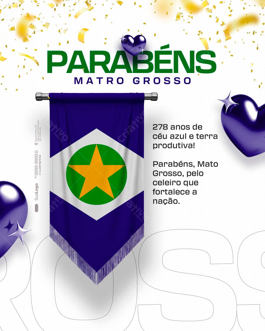Flyer Celebração Mato Grosso 278 Anos PSD Editável
