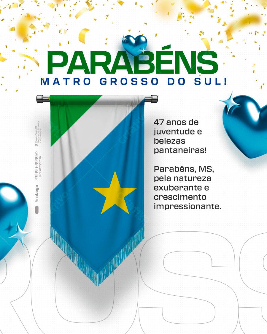 Flyer Celebração 47 Anos Mato Grosso do Sul PSD Editável
