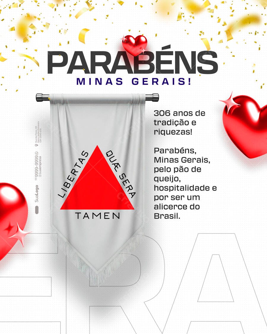 Flyer Parabéns Minas Gerais Pão de Queijo PSD Editável