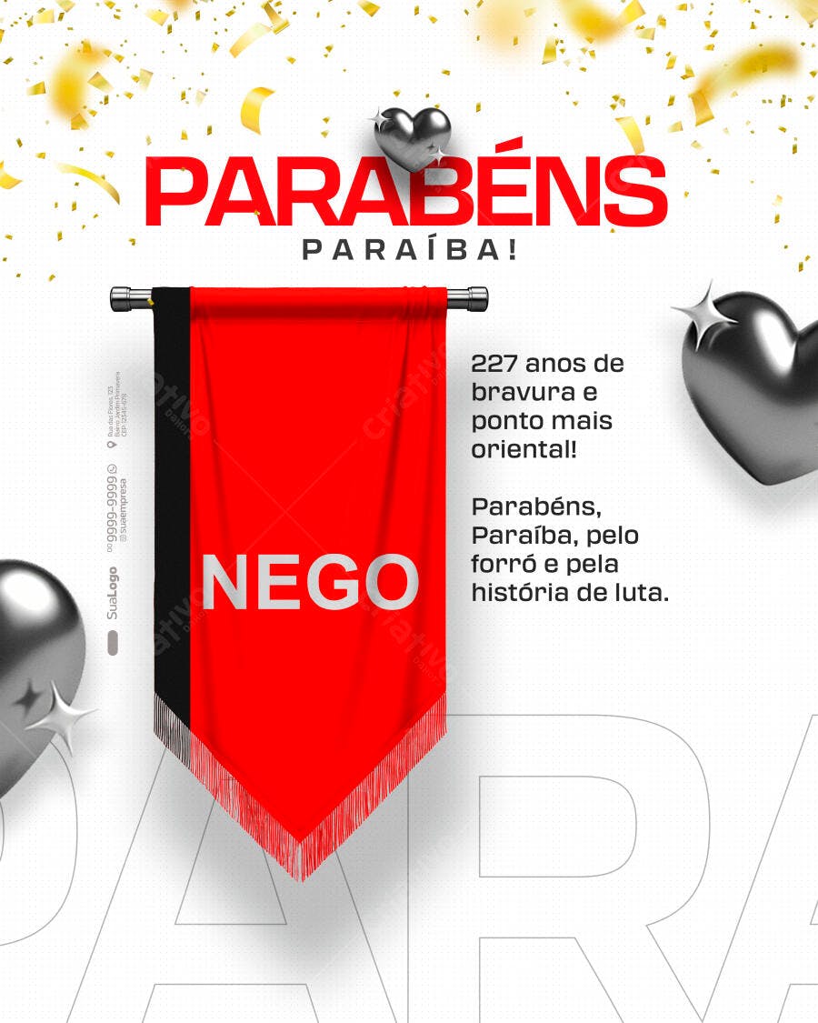 Flyer Aniversário da Paraíba Bandeira Nego PSD Editável