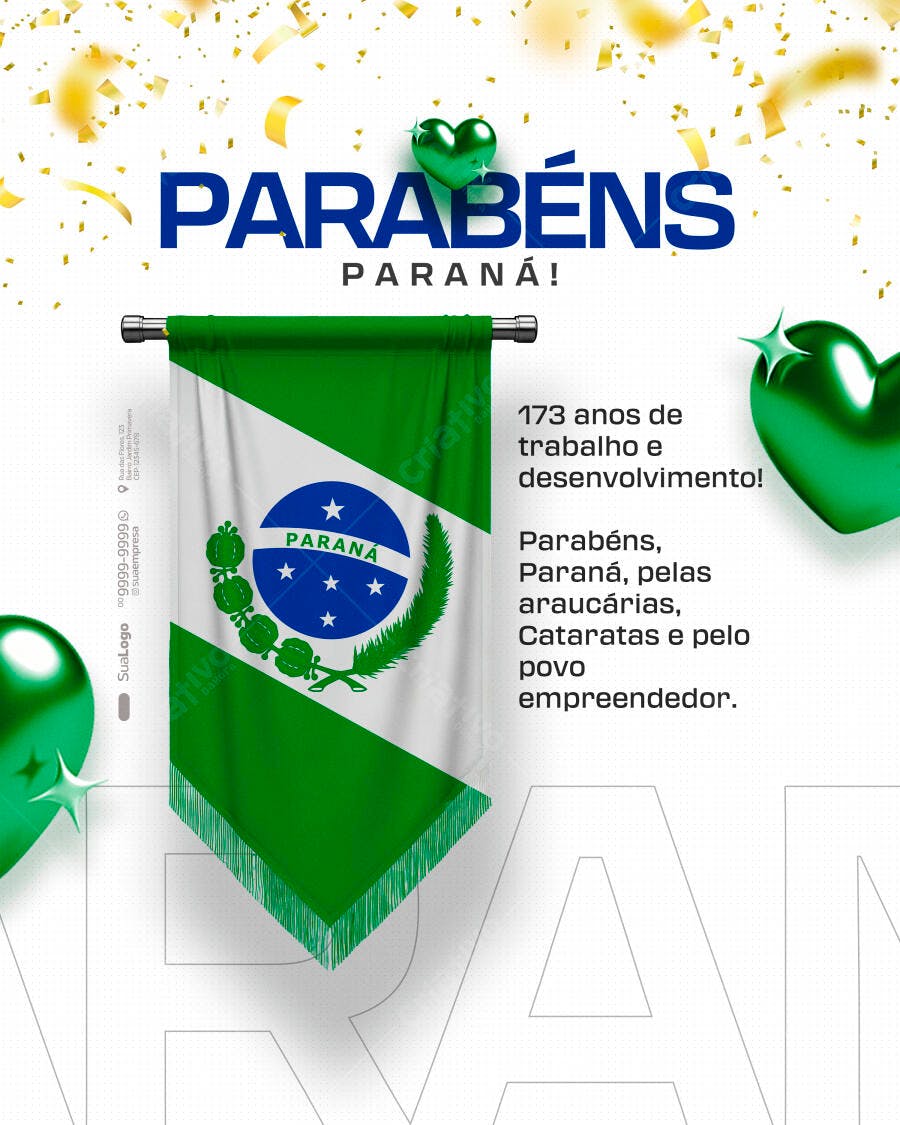 Post Redes Sociais Aniversário 173 Anos Paraná PSD Editável