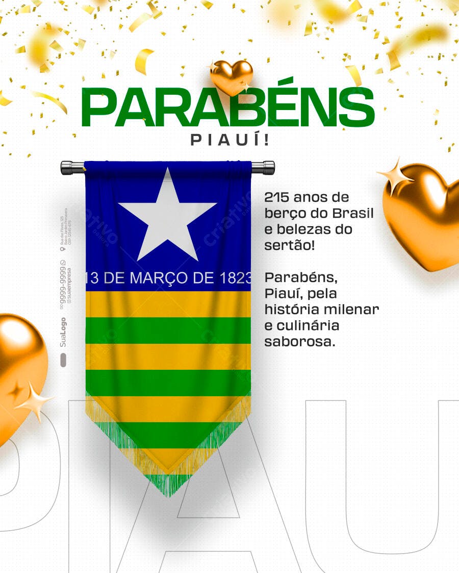 Flyer Aniversário Piauí 215 Anos 13 de Março PSD Editável