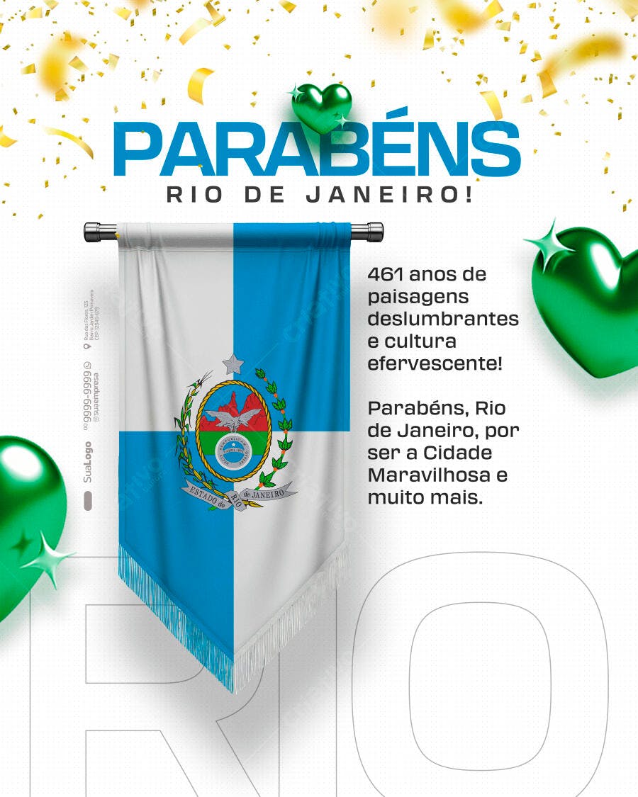 Post para Redes Sociais Parabéns Rio de Janeiro 461 Anos PSD Editável