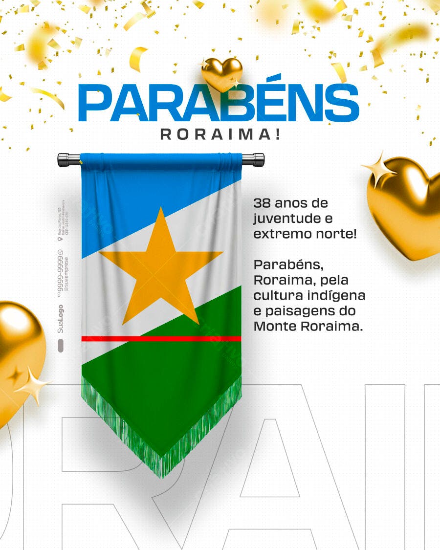 Flyer Aniversário de Roraima 38 Anos PSD Editável