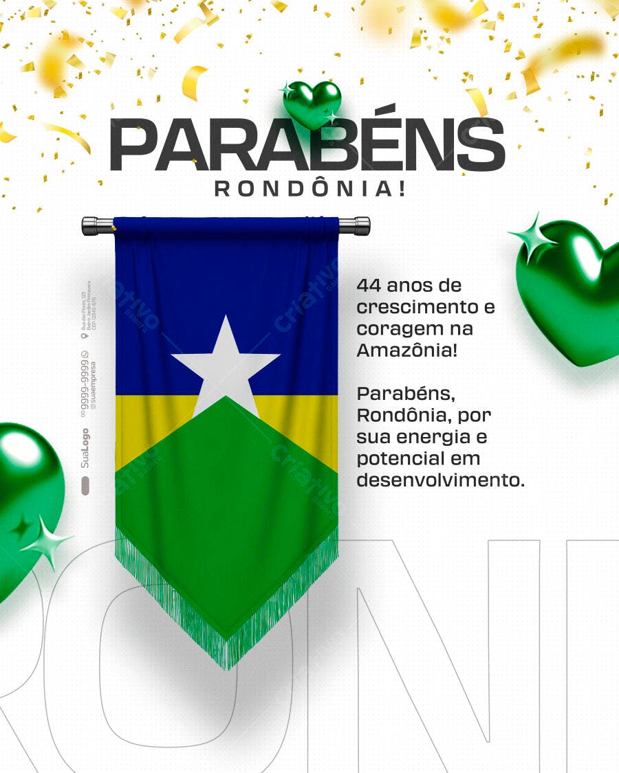 Flyer Parabenizando Rondônia 44 Anos Amazônia PSD Editável