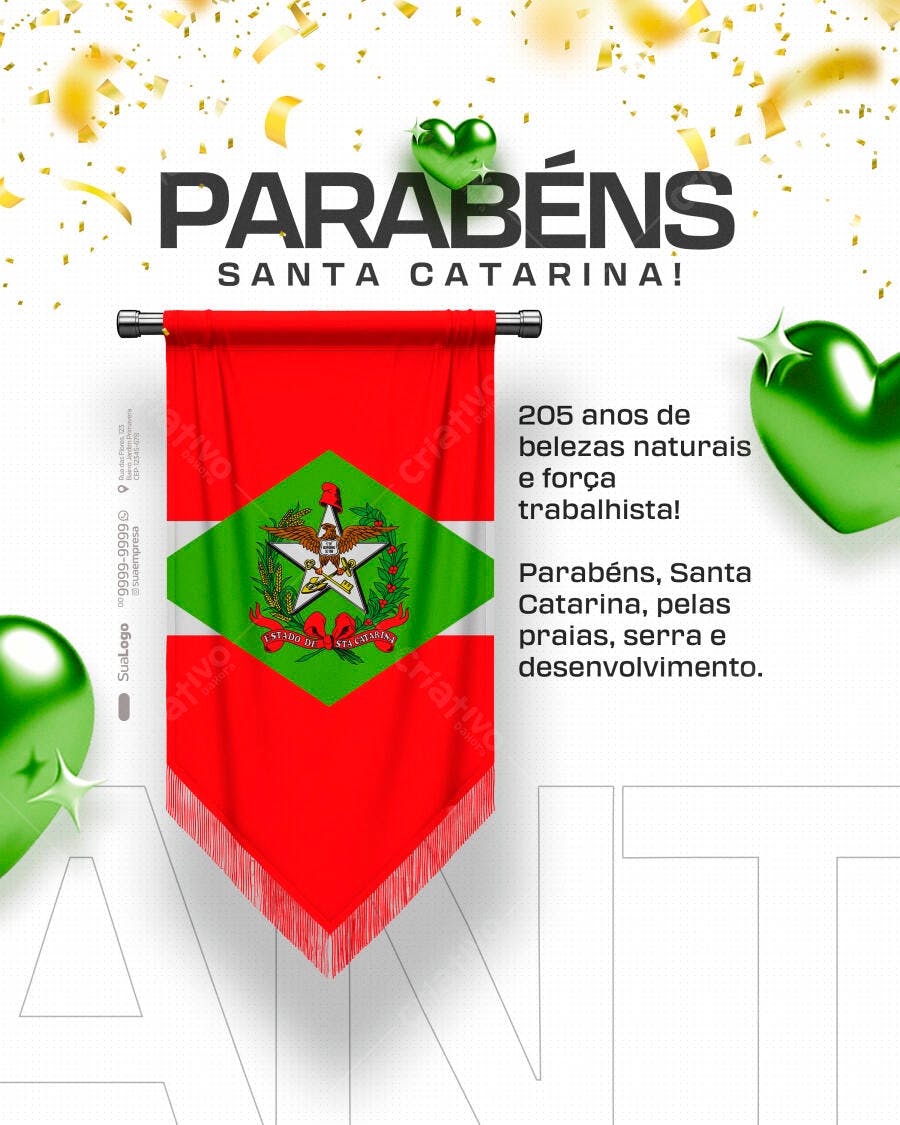 Flyer Celebração Santa Catarina 205 Anos PSD Editável