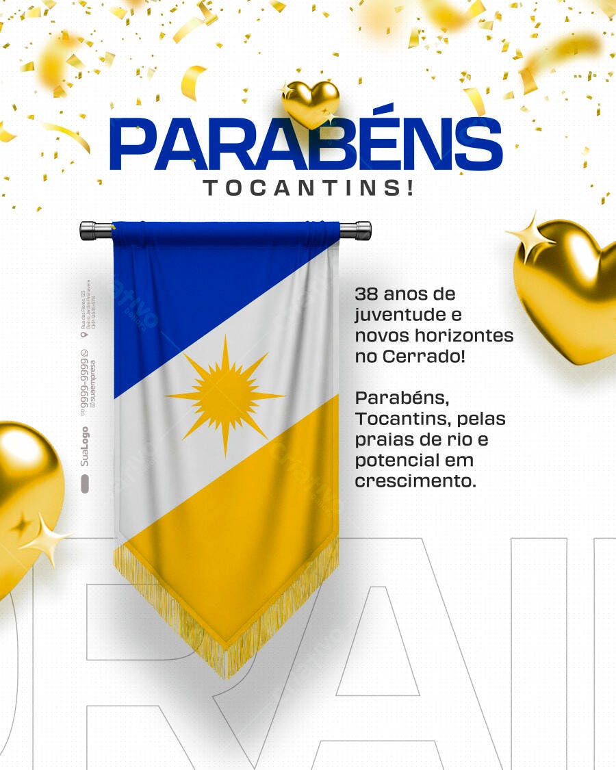 Flyer Aniversário Tocantins 38 Anos PSD Editável