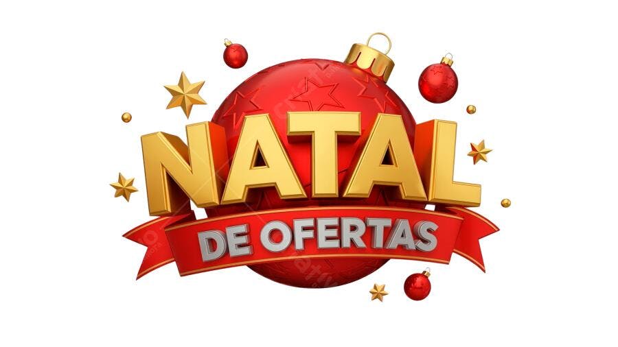 Selo 3D de promoção natalina dourado vermelho e prata texto festivo