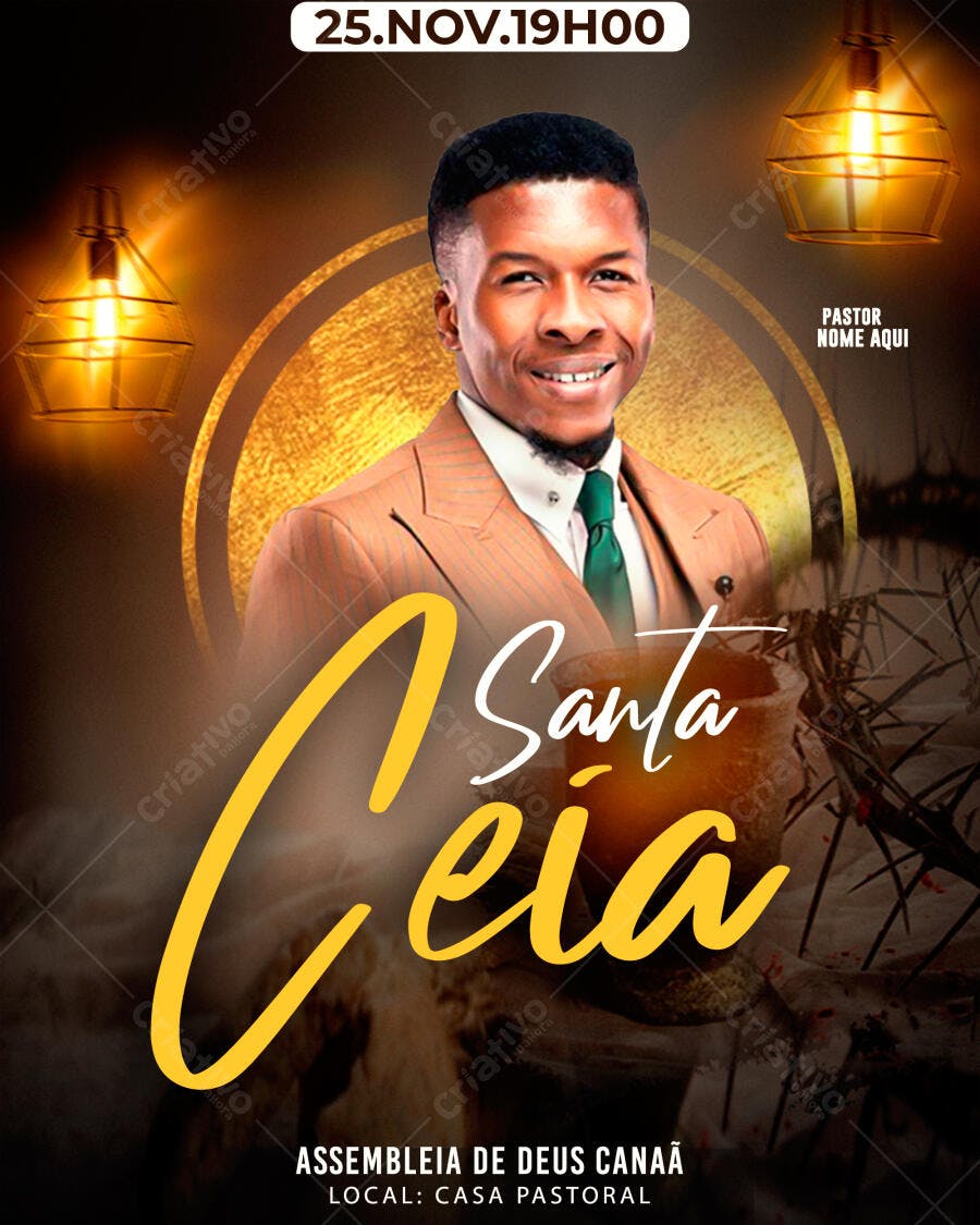 Flyer para Santa Ceia com Pastor PSD Editável