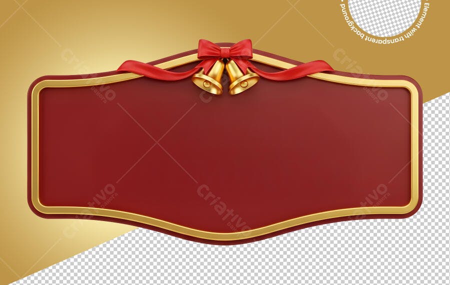 Banner Festivo de Natal Vermelho Dourado e Sinos PNG com fundo transparente