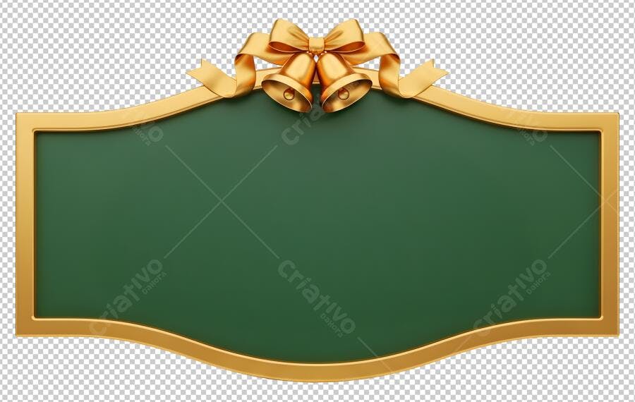 Placa Decorativa Natalina com Sinos Dourados e Laço Verde e Dourado PNG com fundo transparente