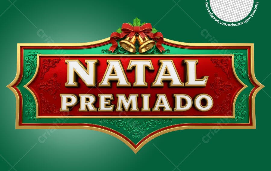 Selo promocional Natal Premiado sinos dourados PNG com fundo transparente