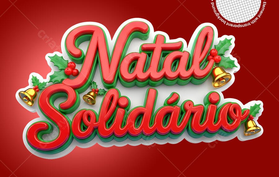 Elemento Gráfico 3D Natal Solidário para Campanha PNG com fundo transparente