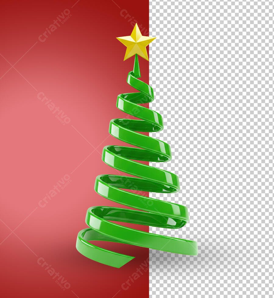 Ícone 3D Árvore de Natal Verde Estrela Amarela Festas Fim Ano PNG com fundo transparente
