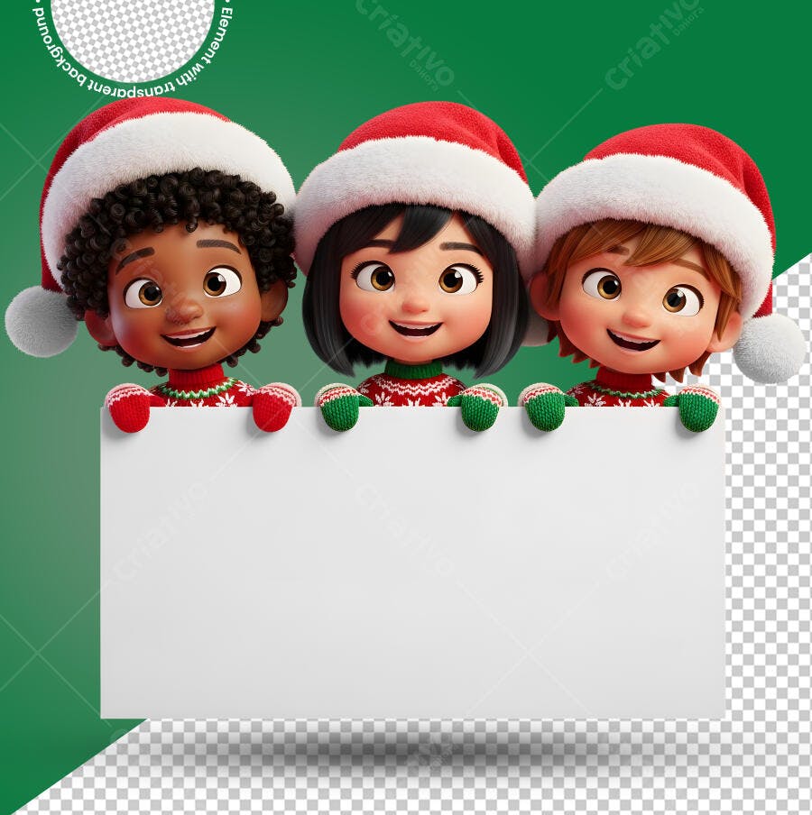 Ilustração de Crianças Natal Boas Festas com placa branca PNG com fundo transparente