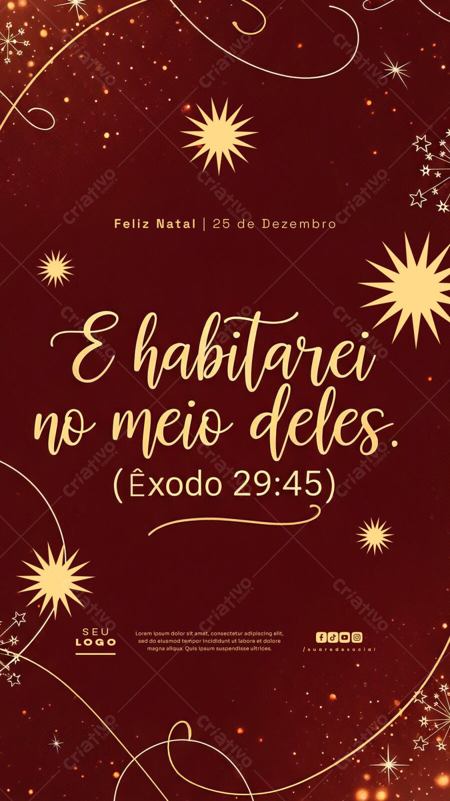 Flyer Feliz Natal 25 de Dezembro com Versículo Bíblico PSD Editável