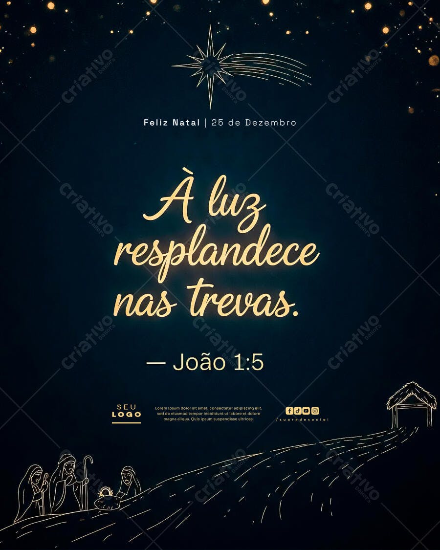 Post de Natal 'A Luz Resplandece' João 1:5 Natividade Estrela PSD Editável